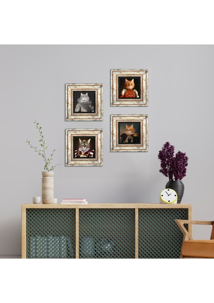 Stone Patili Ekselanslar Çerçeveli Taş Duvar Tablosu 4’lü Set - Dekoratif Modern Sanat, Ev ve Ofis Dekoru |TK4-61|