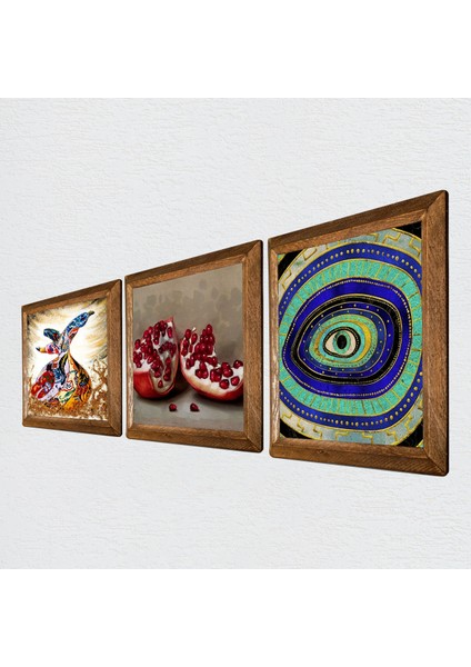 Nazar, Semazen, Nar Taş Duvar Tablosu Ahşap Çerçeveli Duvar Dekoru 3 Parça Tablo Seti Wall Art W3-883 fiyatları