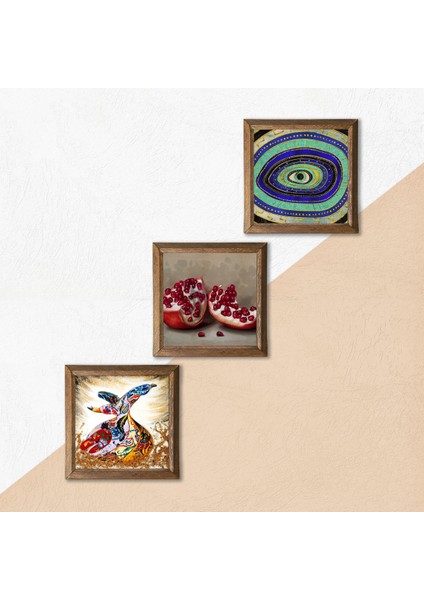 Nazar, Semazen, Nar Taş Duvar Tablosu Ahşap Çerçeveli Duvar Dekoru 3 Parça Tablo Seti Wall Art W3-883 indirimleri