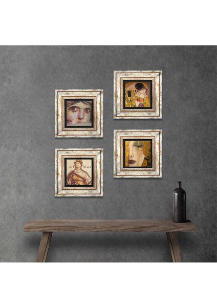 Çingene Kızı, Soteria, Gustav Klimt Altın Gözyaşları, Öpücük Çerçeveli Taş Duvar Tablosu 4’lü Set - Dekoratif Modern Sanat, Ev ve Ofis Dekoru |TK4-761|