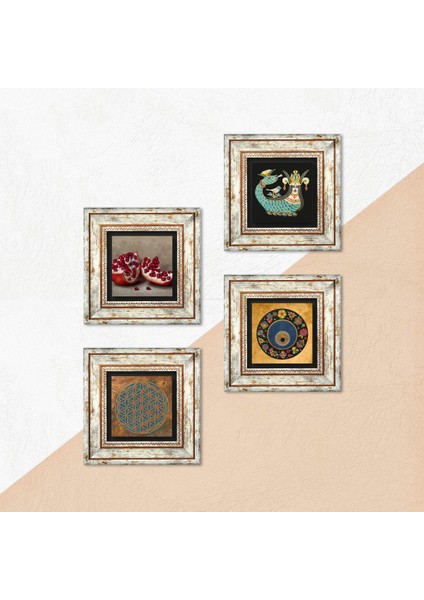 Yaşam Çiçeği, Nazar, Şahmeran, Nar Çerçeveli Taş Duvar Tablosu 4’lü Set - Dekoratif Modern Sanat, Ev ve Ofis Dekoru |TK4-768| indirimleri