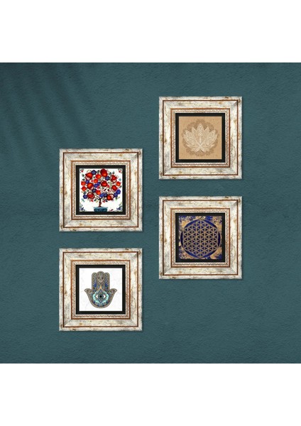 Lotus Çiçeği, Yaşam Çiçeği, Nar Ağacı, Fatma Ana Eli (Hamsa) Taş Duvar Tablosu Çerçeveli Duvar Dekoru 4 Parça Tablo Seti Wall Art T4-801 fırsatları