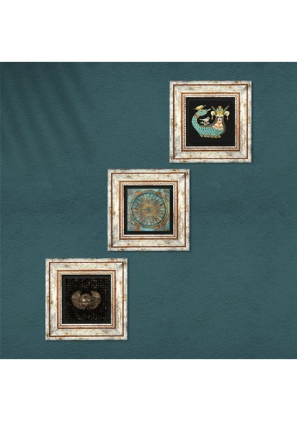 Horus'un Gözü, Yaşam Çiçeği, Şahmeran Çerçeveli Taş Duvar Tablosu 3’lü Set - Dekoratif Modern Sanat, Ev ve Ofis Dekoru |TK3-453| fırsatları