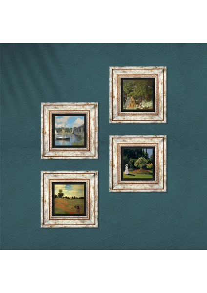 Monet Kırda Öğle Yemeği, Bahçedeki Kadın, Köprü, Gelincikler Çerçeveli Taş Duvar Tablosu 4’lü Set - Dekoratif Modern Sanat, Ev ve Ofis Dekoru |TK4-59| fırsatları