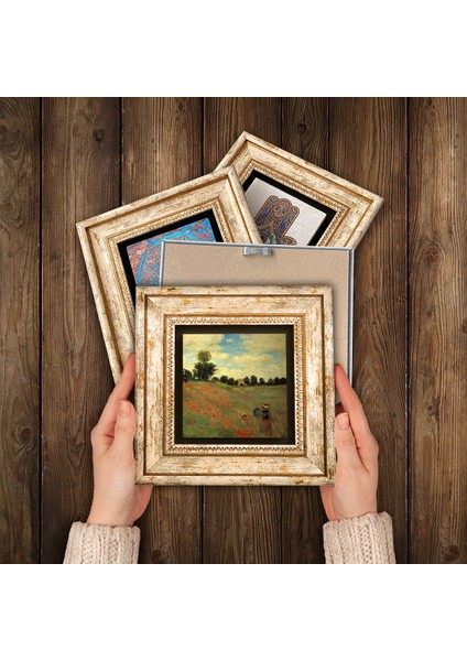 Monet Kırda Öğle Yemeği, Bahçedeki Kadın, Köprü, Gelincikler Çerçeveli Taş Duvar Tablosu 4’lü Set - Dekoratif Modern Sanat, Ev ve Ofis Dekoru |TK4-59| modelleri