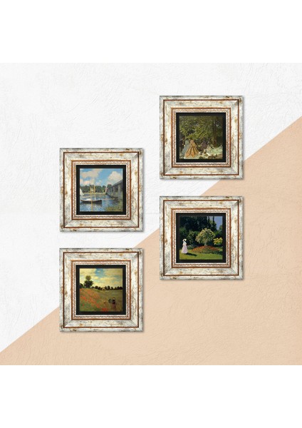Monet Kırda Öğle Yemeği, Bahçedeki Kadın, Köprü, Gelincikler Çerçeveli Taş Duvar Tablosu 4’lü Set - Dekoratif Modern Sanat, Ev ve Ofis Dekoru |TK4-59| indirimleri