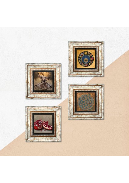 Yaşam Çiçeği, Semazen, Nazar, Nar Taş Duvar Tablosu Çerçeveli Duvar Dekoru 4 Parça Tablo Seti Wall Art T4-595 indirimleri