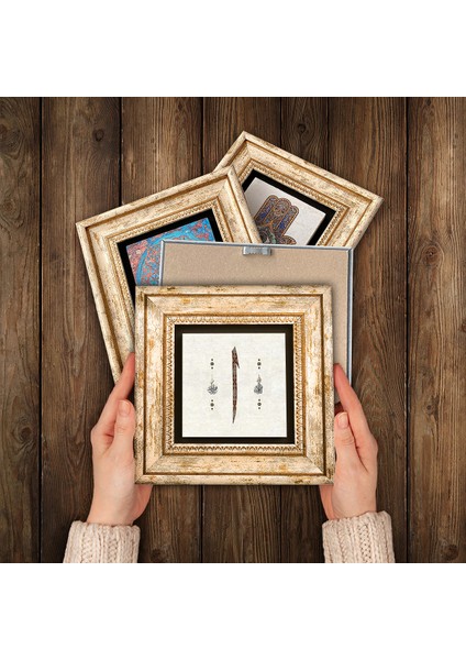 Vav, Elif, Hz. Muhammed Lafzı, Allah Lafzı Çerçeveli Taş Duvar Tablosu 4’lü Set - Dekoratif Modern Sanat, Ev ve Ofis Dekoru |TK4-25| modelleri