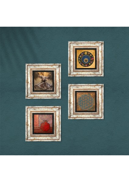 Yaşam Çiçeği, Semazen, Nazar, Nar Taş Duvar Tablosu Çerçeveli Duvar Dekoru 4 Parça Tablo Seti Wall Art T4-605 fırsatları