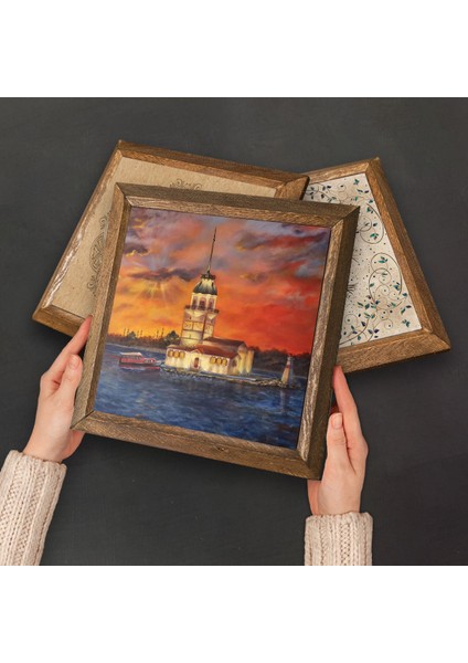 Salvador Dalí, Claude Monet, Van Gogh, İstanbul Kız Kulesi Taş Duvar Tablosu Ahşap Çerçeveli Duvar Dekoru 4 Parça Tablo Seti Wall Art W4-751 fırsatları