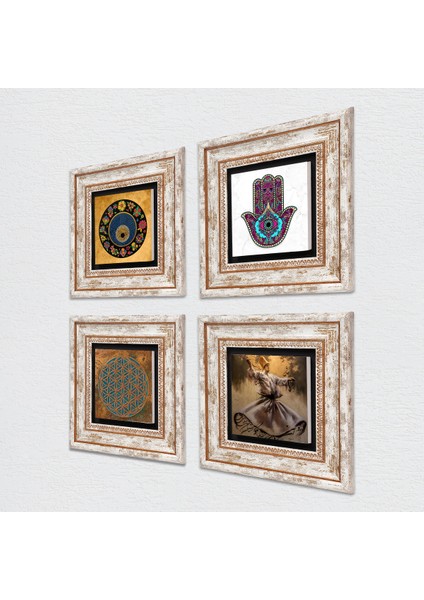 Stone Yaşam Çiçeği, Semazen, Fatma Ana Eli (Hamsa), Nazar Çerçeveli Taş Duvar Tablosu 4’lü Set - Dekoratif Modern Sanat, Ev ve Ofis Dekoru |TK4-631| fiyatları