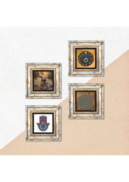 Stone Yaşam Çiçeği, Semazen, Fatma Ana Eli (Hamsa), Nazar Çerçeveli Taş Duvar Tablosu 4’lü Set - Dekoratif Modern Sanat, Ev ve Ofis Dekoru |TK4-631| indirimleri