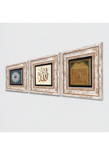 Stone Allah Lafzı, İhlas Suresi, Esma'ül Hüsna Çerçeveli Taş Duvar Tablosu 3’lü Set - Dekoratif Modern Sanat, Ev ve Ofis Dekoru |TK3-250| fiyatları
