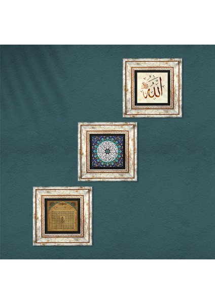 Stone Allah Lafzı, İhlas Suresi, Esma'ül Hüsna Çerçeveli Taş Duvar Tablosu 3’lü Set - Dekoratif Modern Sanat, Ev ve Ofis Dekoru |TK3-250| fırsatları
