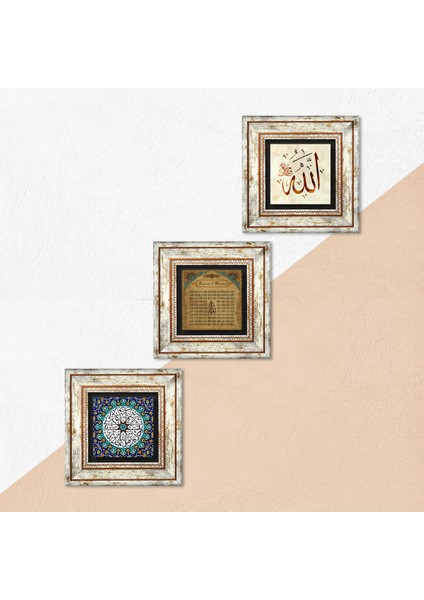 Stone Allah Lafzı, İhlas Suresi, Esma'ül Hüsna Çerçeveli Taş Duvar Tablosu 3’lü Set - Dekoratif Modern Sanat, Ev ve Ofis Dekoru |TK3-250| indirimleri