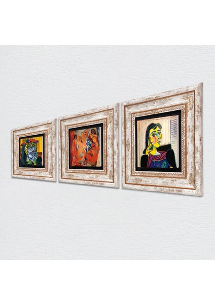 Picasso Ağlayan Kadın, Dora Maar Portresi, Avignonlu Kızlar Taş Duvar Tablosu Çerçeveli Duvar Dekoru 3 Parça Tablo Seti Wall Art T3-604 fiyatları