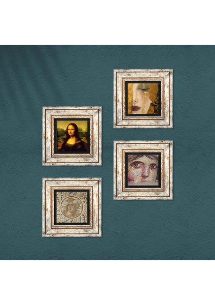Çingene Kızı, Mozaik, Gustav Klimt, Leonardo da Vinci Çerçeveli Taş Duvar Tablosu 4’lü Set - Dekoratif Modern Sanat, Ev ve Ofis Dekoru |TK4-956| fırsatları