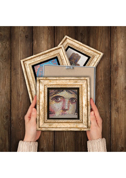 Çingene Kızı, Mozaik, Gustav Klimt, Leonardo da Vinci Çerçeveli Taş Duvar Tablosu 4’lü Set - Dekoratif Modern Sanat, Ev ve Ofis Dekoru |TK4-956| modelleri