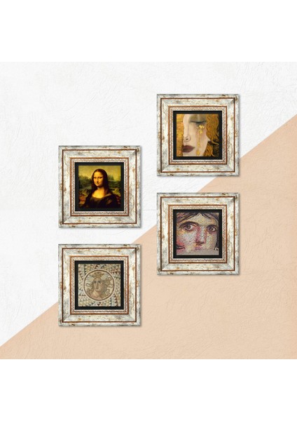 Çingene Kızı, Mozaik, Gustav Klimt, Leonardo da Vinci Çerçeveli Taş Duvar Tablosu 4’lü Set - Dekoratif Modern Sanat, Ev ve Ofis Dekoru |TK4-956| indirimleri