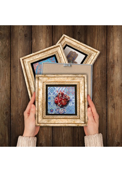 Nazar, Yaşam Çiçeği, Çini Sanatı, Nar Taş Duvar Tablosu Çerçeveli Duvar Dekoru 4 Parça Tablo Seti Wall Art T4-96