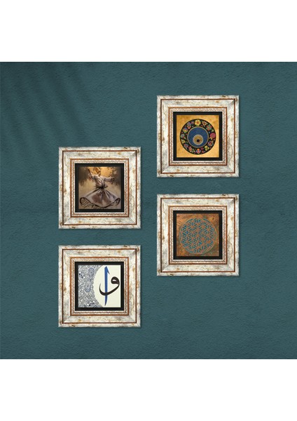 Stone Yaşam Çiçeği, Semazen, Nazar, Elif-Vav Çerçeveli Taş Duvar Tablosu 4’lü Set - Dekoratif Modern Sanat, Ev ve Ofis Dekoru |TK4-600| fırsatları