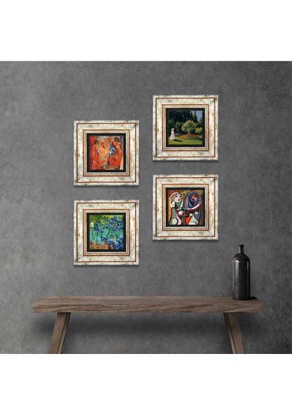 Picasso, Claude Monet, Van Gogh Taş Duvar Tablosu Çerçeveli Duvar Dekoru 4 Parça Tablo Seti Wall Art T4-946