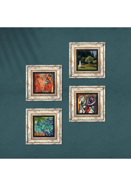 Picasso, Claude Monet, Van Gogh Taş Duvar Tablosu Çerçeveli Duvar Dekoru 4 Parça Tablo Seti Wall Art T4-946