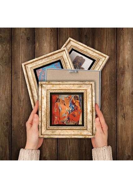 Picasso, Claude Monet, Van Gogh Taş Duvar Tablosu Çerçeveli Duvar Dekoru 4 Parça Tablo Seti Wall Art T4-946