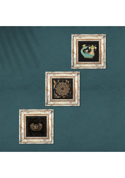 Horus'un Gözü, Sri Yantra, Şahmeran Çerçeveli Taş Duvar Tablosu 3’lü Set - Dekoratif Modern Sanat, Ev ve Ofis Dekoru |TK3-449| fırsatları