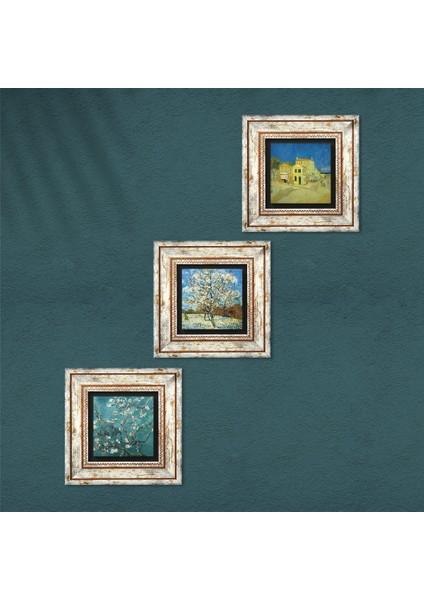 Van Gogh Şeftali Ağacı, Sarı Ev, Badem Ağacı Taş Duvar Tablosu Çerçeveli Duvar Dekoru 3 Parça Tablo Seti Wall Art T3-566 fırsatları