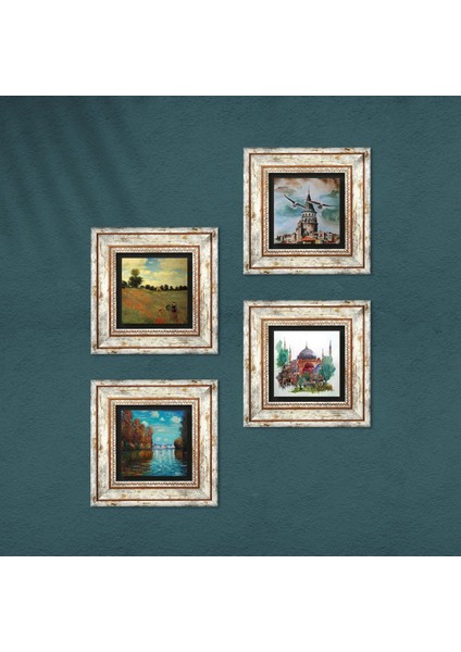 Claude Monet Sonbahar, Gelincikler, Ayasofya, Galata Kulesi Çerçeveli Taş Duvar Tablosu 4’lü Set - Dekoratif Modern Sanat, Ev ve Ofis Dekoru |TK4-752| fırsatları