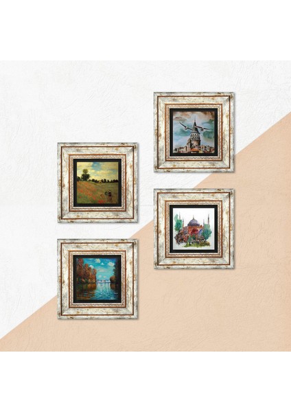 Claude Monet Sonbahar, Gelincikler, Ayasofya, Galata Kulesi Çerçeveli Taş Duvar Tablosu 4’lü Set - Dekoratif Modern Sanat, Ev ve Ofis Dekoru |TK4-752| indirimleri