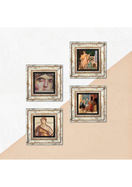 Soteria, Çingene Kızı, Satranç Oyunu, İki Müzisyen Kız Taş Duvar Tablosu Çerçeveli Duvar Dekoru 4 Parça Tablo Seti Wall Art T4-762 indirimleri