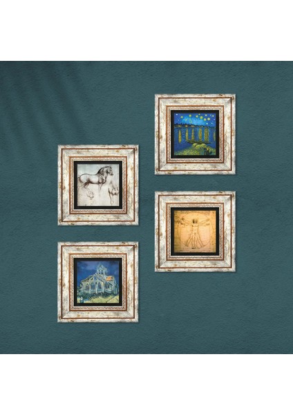 Van Gogh, Leonardo da Vinci Taş Duvar Tablosu Çerçeveli Duvar Dekoru 4 Parça Tablo Seti Wall Art T4-968 fırsatları