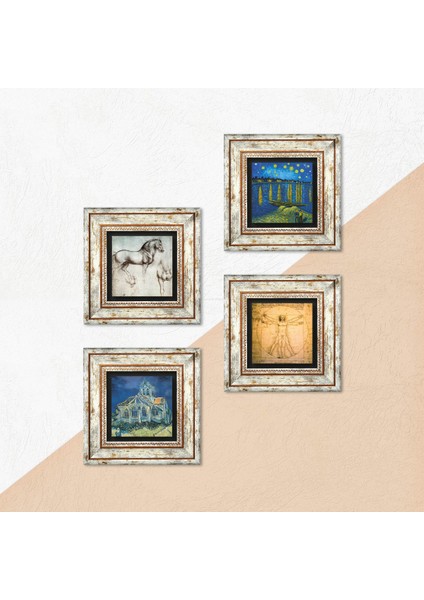 Van Gogh, Leonardo da Vinci Taş Duvar Tablosu Çerçeveli Duvar Dekoru 4 Parça Tablo Seti Wall Art T4-968 indirimleri