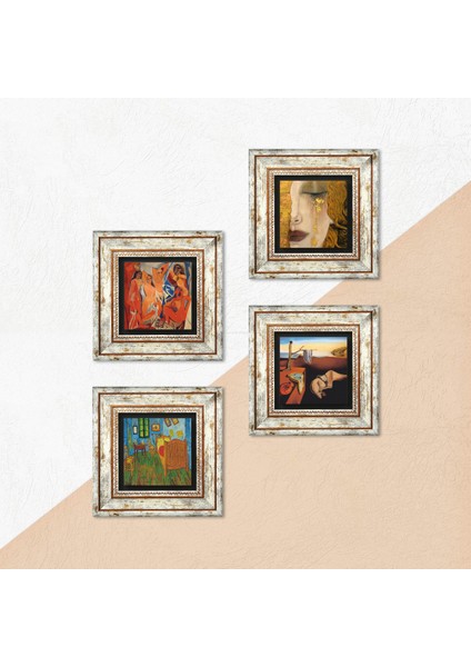 Stone Salvador Dalí, Picasso, Van Gogh, Gustav Klimt Çerçeveli Taş Duvar Tablosu 4’lü Set - Dekoratif Modern Sanat, Ev ve Ofis Dekoru |TK4-949| indirimleri