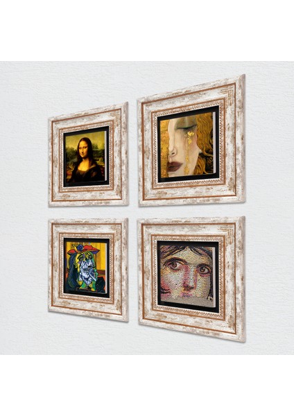 Picasso Ağlayan, Çingene Kızı, Gustav Klimt, Leonardo da Vinci Taş Duvar Tablosu Çerçeveli Duvar Dekoru 4 Parça Tablo Seti Wall Art T4-955 fiyatları