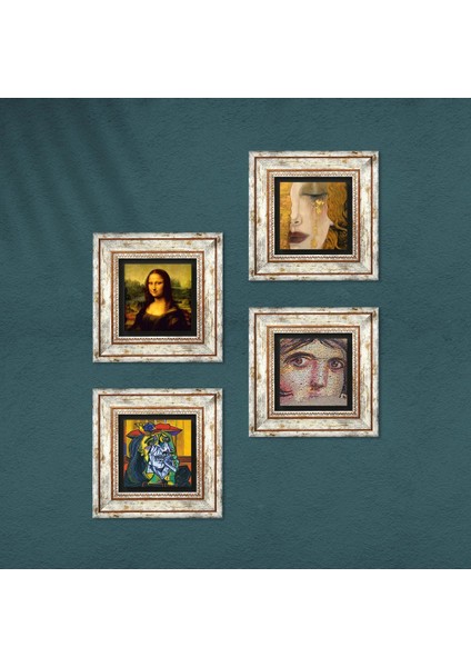 Picasso Ağlayan, Çingene Kızı, Gustav Klimt, Leonardo da Vinci Taş Duvar Tablosu Çerçeveli Duvar Dekoru 4 Parça Tablo Seti Wall Art T4-955 fırsatları
