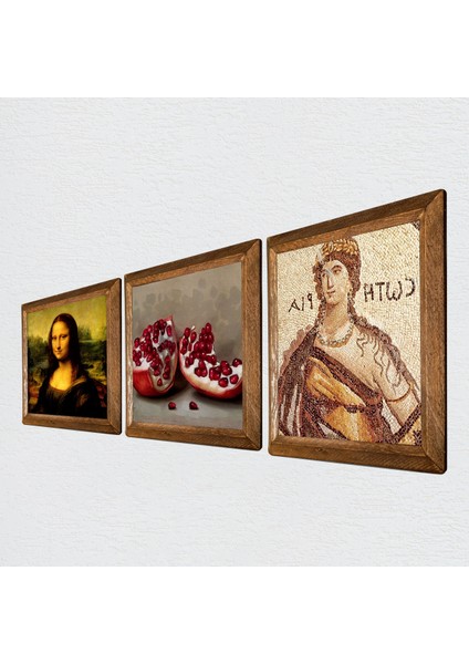 Stone Soteria Mozaiği, Leonardo da Vinci Mona Lisa, Nar Ahşap Çerçeveli Taş Duvar Tablosu 3’lü Set – 25x25 cm Dekoratif Modern Sanat – Ev ve Ofis Dekoru |W3-1414| fiyatları