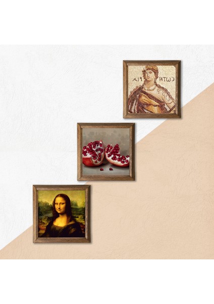 Stone Soteria Mozaiği, Leonardo da Vinci Mona Lisa, Nar Ahşap Çerçeveli Taş Duvar Tablosu 3’lü Set – 25x25 cm Dekoratif Modern Sanat – Ev ve Ofis Dekoru |W3-1414| indirimleri