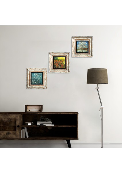 Stone Van Gogh Çerçeveli Taş Duvar Tablosu 3’lü Set - Dekoratif Modern Sanat, Ev ve Ofis Dekoru |TK3-598|