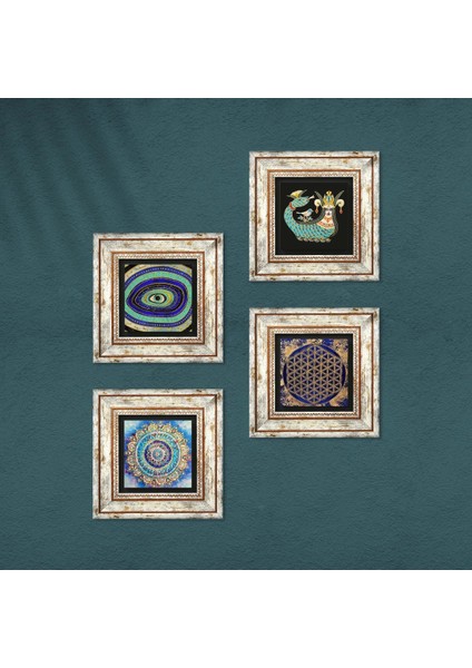 Mandala, Nazar, Yaşam Çiçeği, Şahmeran Çerçeveli Taş Duvar Tablosu 4’lü Set - Dekoratif Modern Sanat, Ev ve Ofis Dekoru |TK4-778| fırsatları