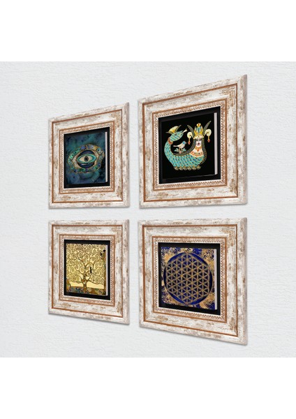 Nazar, Yaşam Çiçeği, Gustav Klimt Hayat Ağacı, Şahmeran Çerçeveli Taş Duvar Tablosu 4’lü Set - Dekoratif Modern Sanat, Ev ve Ofis Dekoru |TK4-795| fiyatları