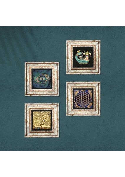 Nazar, Yaşam Çiçeği, Gustav Klimt Hayat Ağacı, Şahmeran Çerçeveli Taş Duvar Tablosu 4’lü Set - Dekoratif Modern Sanat, Ev ve Ofis Dekoru |TK4-795| fırsatları