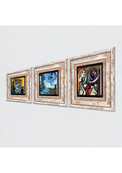 Picasso Ağlayan Kadın, Ayna Karşısındaki Kız, Mavi Oda Taş Duvar Tablosu Çerçeveli Duvar Dekoru 3 Parça Tablo Seti Wall Art T3-611 fiyatları