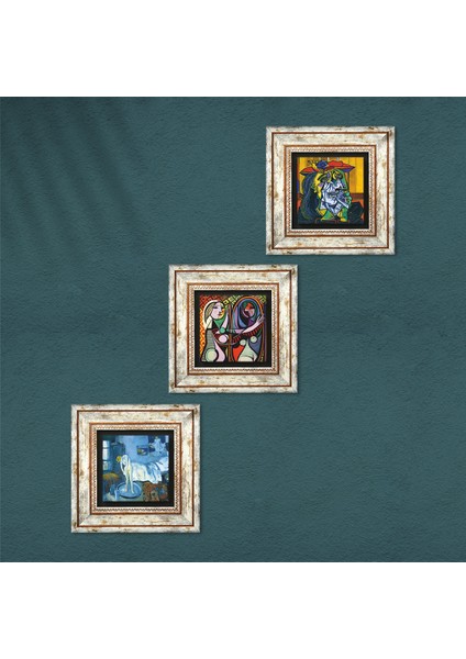 Picasso Ağlayan Kadın, Ayna Karşısındaki Kız, Mavi Oda Taş Duvar Tablosu Çerçeveli Duvar Dekoru 3 Parça Tablo Seti Wall Art T3-611 fırsatları