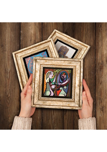 Picasso Ağlayan Kadın, Ayna Karşısındaki Kız, Mavi Oda Taş Duvar Tablosu Çerçeveli Duvar Dekoru 3 Parça Tablo Seti Wall Art T3-611 modelleri