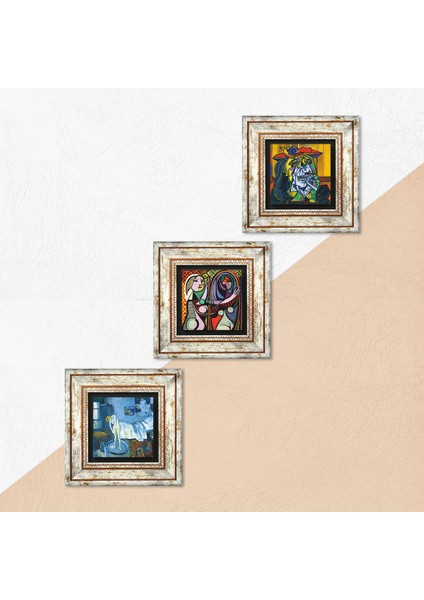 Picasso Ağlayan Kadın, Ayna Karşısındaki Kız, Mavi Oda Taş Duvar Tablosu Çerçeveli Duvar Dekoru 3 Parça Tablo Seti Wall Art T3-611 indirimleri