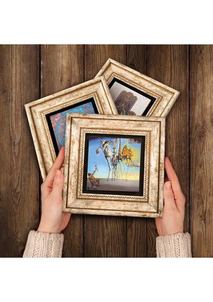 Stone Salvador Dalí Çerçeveli Taş Duvar Tablosu 3’lü Set - Dekoratif Modern Sanat, Ev ve Ofis Dekoru |TK3-615| modelleri