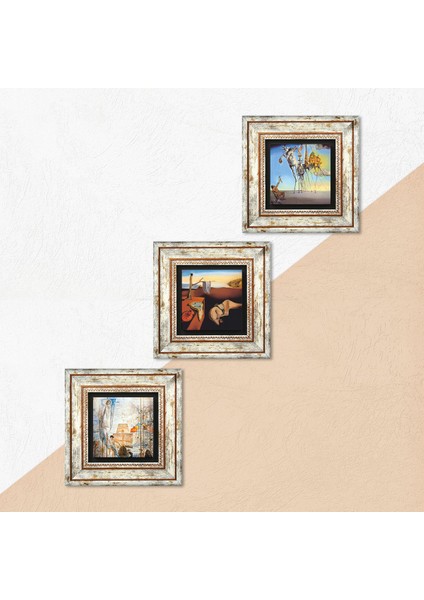 Stone Salvador Dalí Çerçeveli Taş Duvar Tablosu 3’lü Set - Dekoratif Modern Sanat, Ev ve Ofis Dekoru |TK3-615| indirimleri